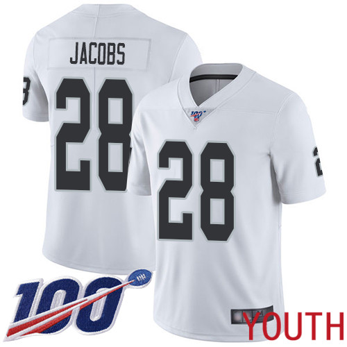 Oakland Raiders Limited White Youth Josh Jacobs Road Jersey NFL Football #28 100th Season Vapor Jersey